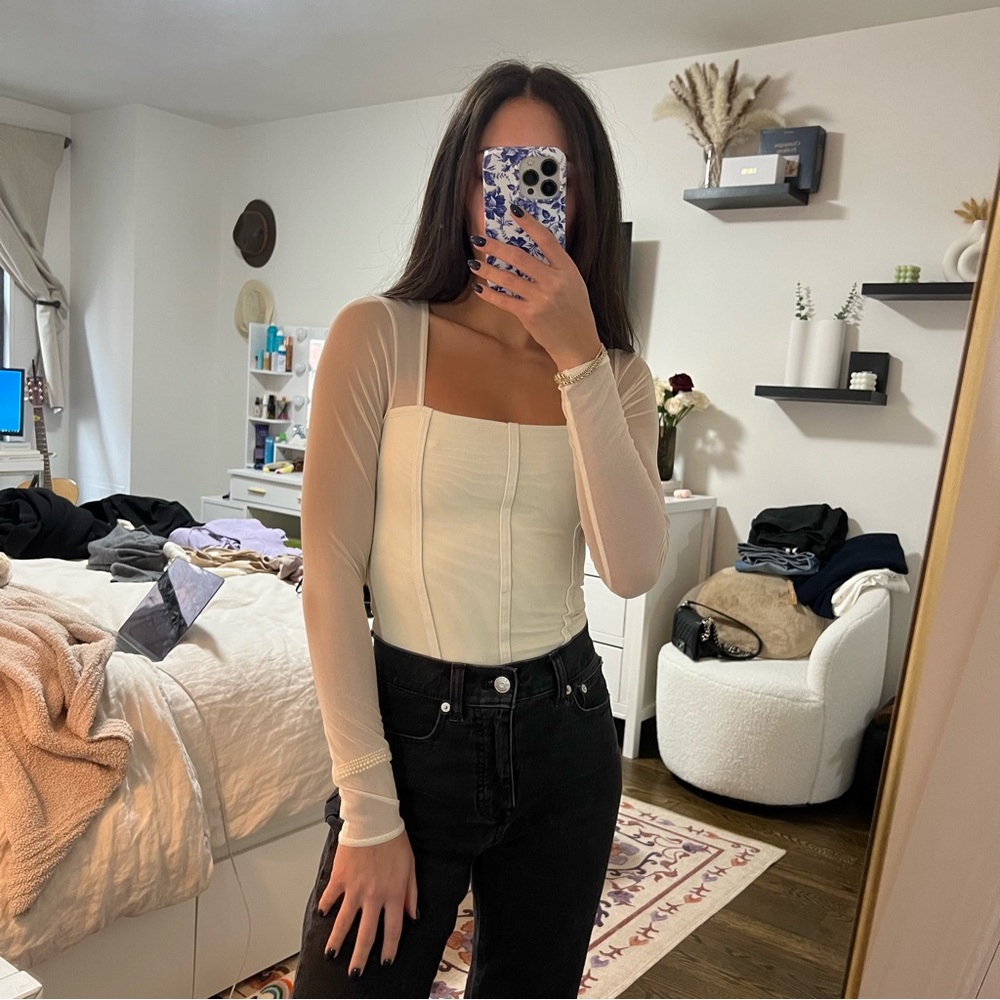 Abercrombie and fitch long sleeve mesh corset bodysuit